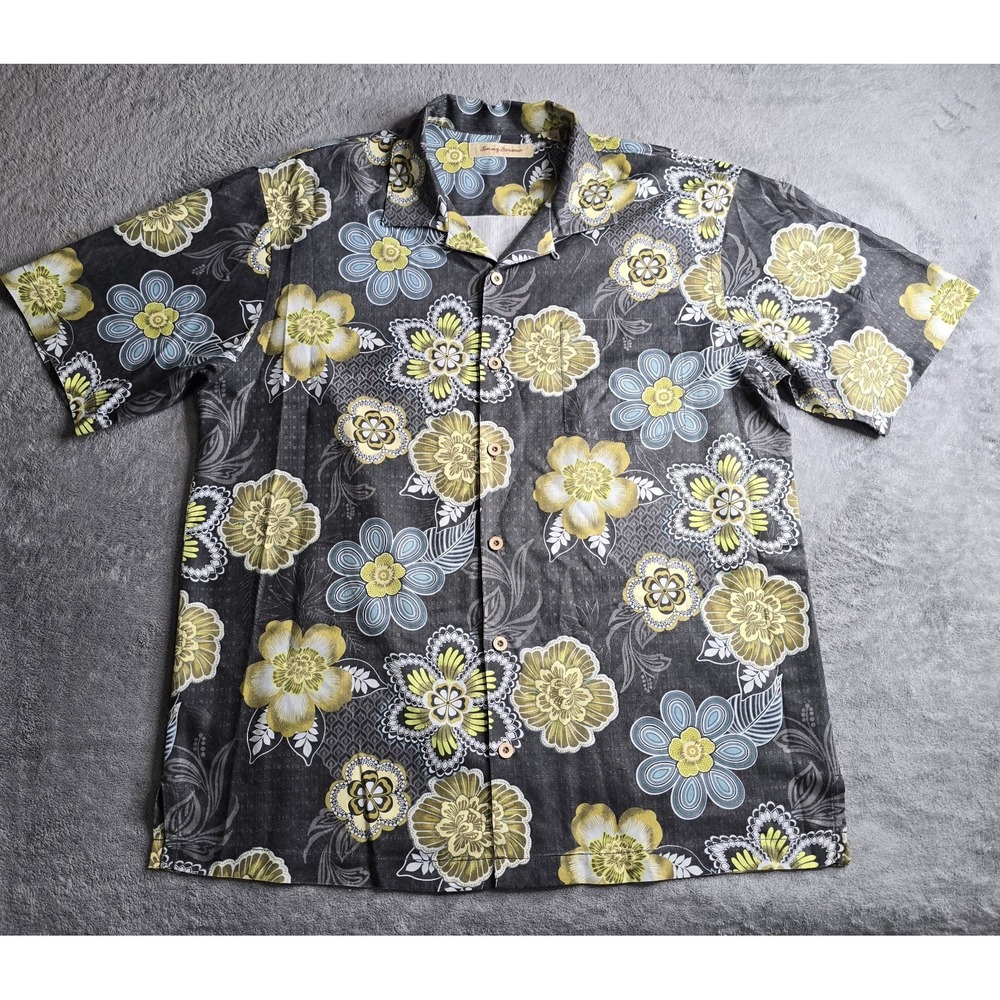 Tommy Bahama Hawaiian Shirt Mens Large Multicolor Floral Silk Camp Beach Resort